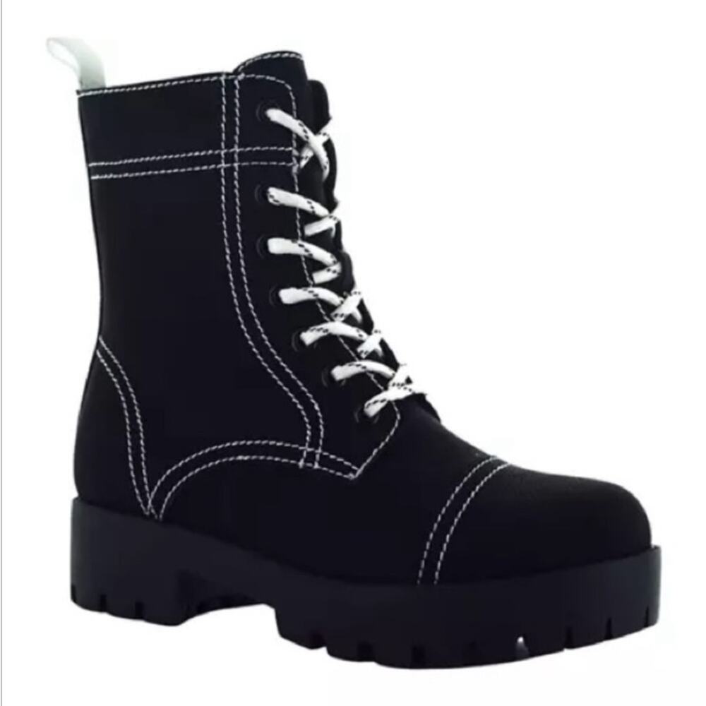 Seven7 Combat Boots Jodi Black Faux Leather Lace Up Contrast Stitching Size 10